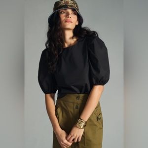 Anthropologie English Factory Black Puff Sleeve Top
